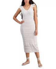 Freshman Juniors' Crochet Flutter-Sleeve Midi Sweater Dress Sz L 