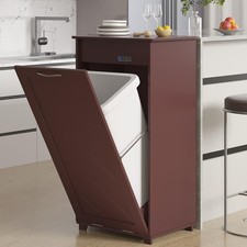 Tilt Out Kitchen Trash Bin Cabinet, Dog Proof Garbage Can with Wood Holder Free