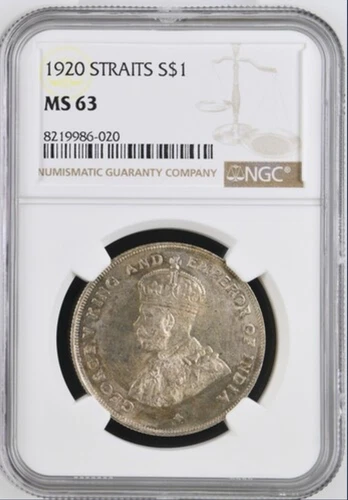 Straits Settlements, 1920 Silver Dollar, NGC MS63
