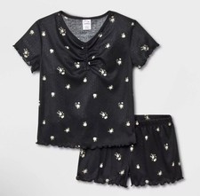 Art Class Girls 2 Pc PJ Pajama Set Black Ditzy Floral Shorts Top XL 14 NEW