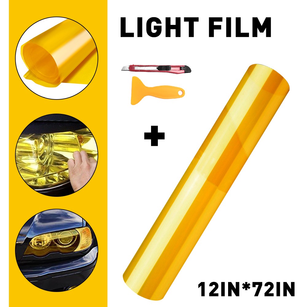 Glossy Yellow Vinyl Headlight Taillight Tint Film 12x72 Inches
