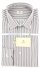 Luigi Borrelli Brown White Striped Plain Weave Shirt -Slim Fit - 17/43