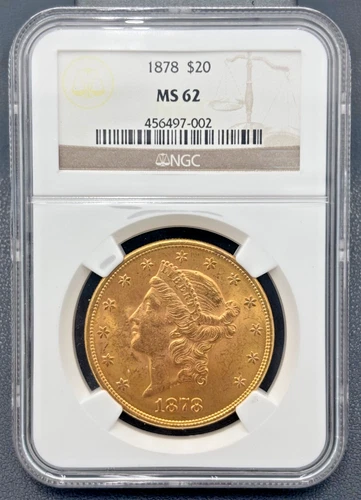 1878 P $20 Gold Double Eagle NGC MS 62, Low Mintage Tough Uncirculated Coin