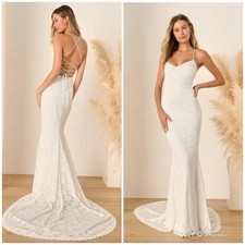 Lulus XS Perfectly Beloved White Lace Sleeveless Lace-Up Wedding Dress NWT