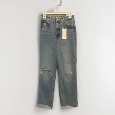 Zara Wide Leg Ripped Distressed Women's Jeans Size 6 Denim Blue