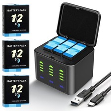 3 Pack Batteries 2000mAh with 3 Channel Charger For GoPro Hero 9 10 11 12 Black