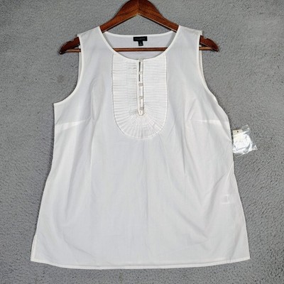 Talbots Tank Top Women's Medium White Pleated Pintuck Bib Front Round Neck NWT
