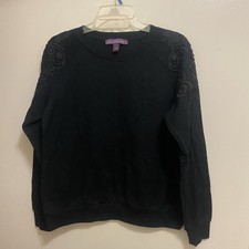 Gloria Vanderbilt Womens Black Sweatshirt S Small Lace Shoulder Sleeve Accent