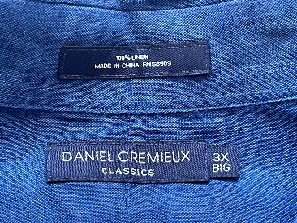 Daniel Cremieux Shirt Mens 3X Big Blue 100% Linen Button Down Short Sleeve - Image 3 of 4