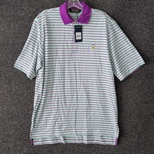 Ralph Lauren Polo Shirt Mens Medium White Purple Striped P Wing Golf Logo Casual