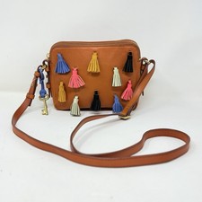 Fossil Leather Crossbody Bag Brown Multicolor Tassel Boho Purse
