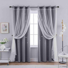 2 Panels Star Blackout Curtains for Girls Kids Baby Bedroom Window Curtain Doubl