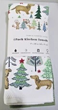 4 Pack Town & Country Living Cotton Christmas Dog Print/Solid Kitchen Towels