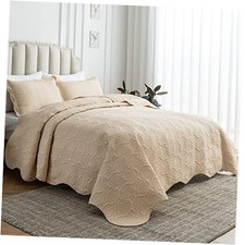 Full/Queen Size Quilt Set 3 Pieces, Full/Queen 90"x96" Beige Rose Pattern 