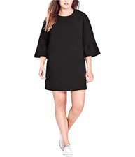 City Chic Womens Flity Flute Shift Dress, Black, Plus Size, XL/22W