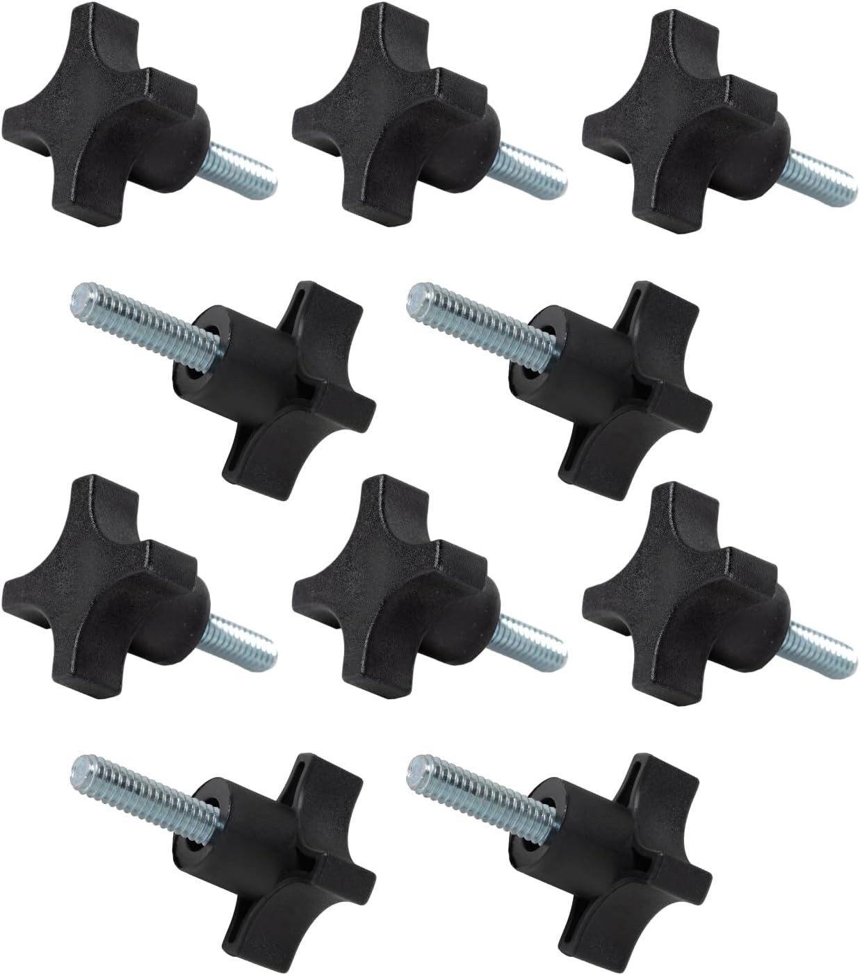 POWERTEC 10 Pack 5/16"-18 4 Point Knobs with 1" Threaded Stud, 5/16-18, Black 