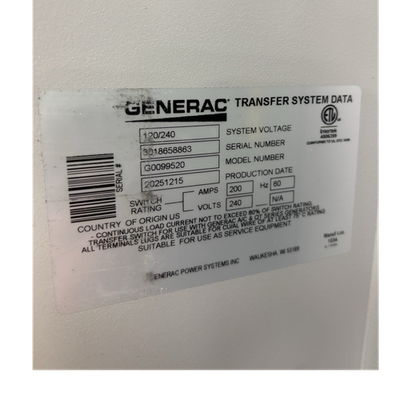 #ad #ad Generac Automatic Transfer Switch 200A 120 240V Model G0099520 $450.00