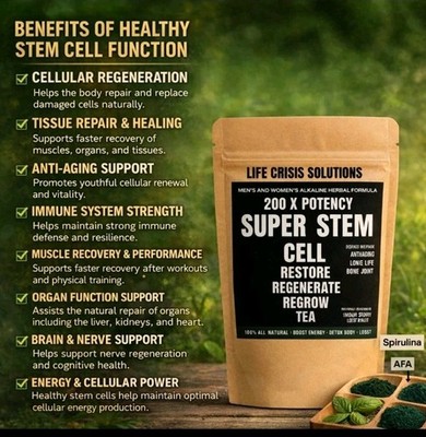 200 X SUPER STEM CELL REPAIR   REGROW -120 HANDMADE CAPS-AFA SPRULINA,TRIPLEXA 