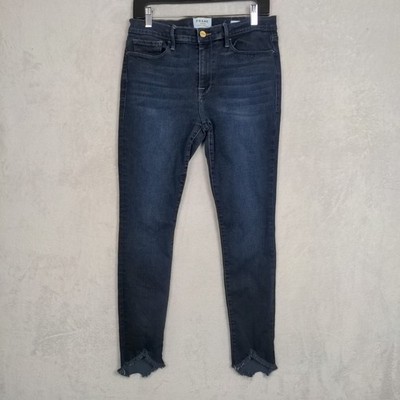 Frame Le Skinny De Jeanne Jeans Women 31 Dark Wash Denim Tulip Raw Hem Everyday