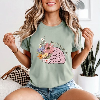 Broken Crayons Still Color Brain Flowers Damen T-Shirt Psychische Gesundheit