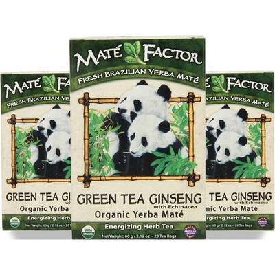 Mate Factor Organic Yerba Green Tea Ginseng Bags 3 Pack