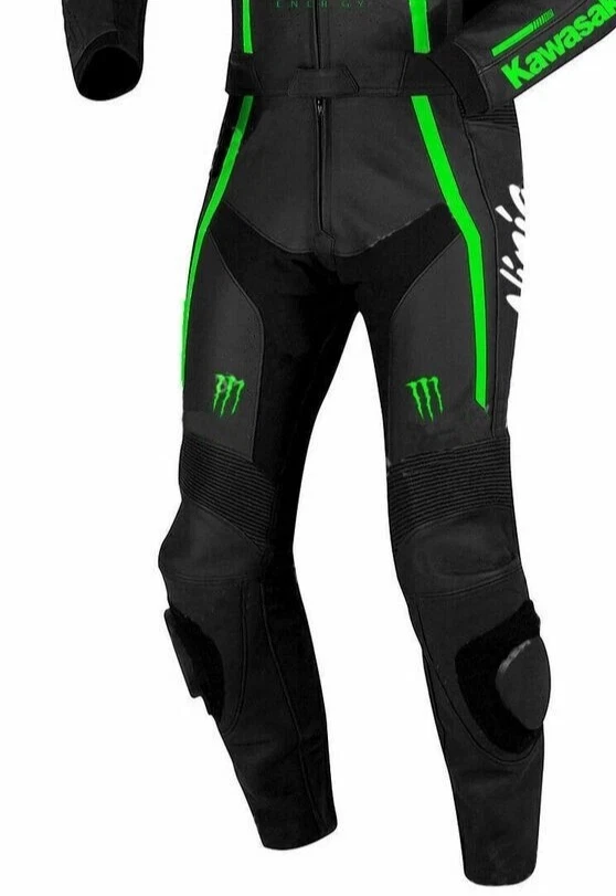 Traje de carreras de motocicleta Kawasaki Monster personalizado 1 pieza | cuero de vaca | armadura CE Foto 3 de 4