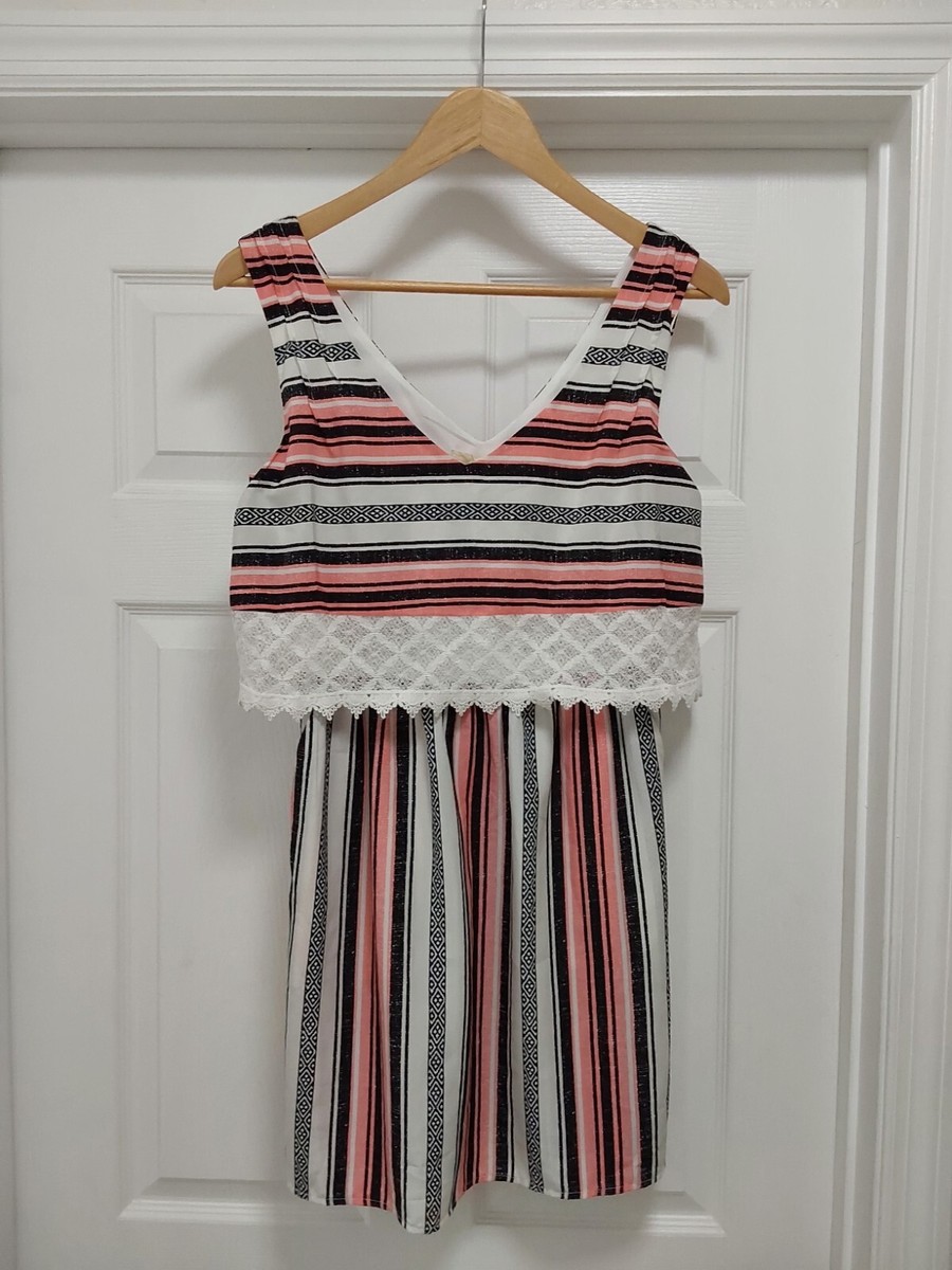 Rewind Dress Juniors Medium Coral Black Stripes Sleeveless Spring Summer  Casual