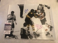 JSA TERRY O'REILLY & DAVE SCHULTZ SIGNED 16X20 AUTOGRAPHED FIGHT PHOTO 638