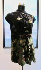CITRON Santa Monica Asian Chinoiserie Dragon Black Silk Velvet Top Sz M