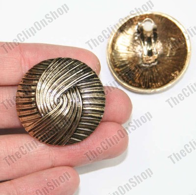 GROSSE GEWÖLBTE SCHEIBE geometrische CLIP ON Art Deco Kreis OHRRINGE Vintage vergoldet