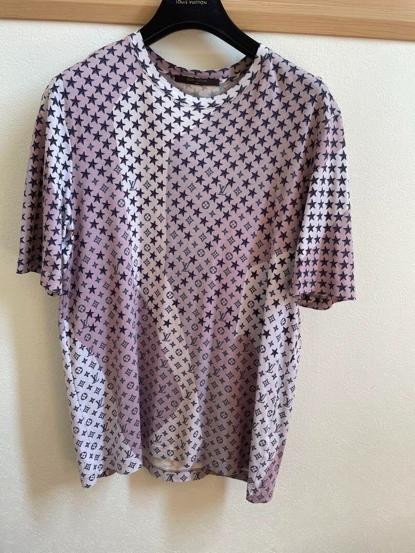 LOUIS VUITTON（LV） T shirt uomo Louis Vuitton taglia XL cotone viola beige monogramma fantasia stelle