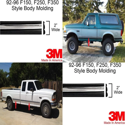 2 Black and Chrome Truck Molding for 1992-1996 Ford F Series (FD92-26