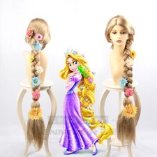 Tangled Rapunzel Disney Cosplay Perücke Wig Blond lang long Zopf 110cm + Blumen