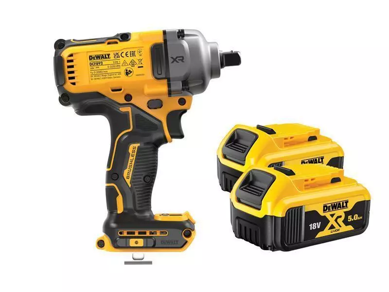 DEWALT DCF892P2T XR BL High Torque 1 2in Impact Wrench 18V 2 x 5.0Ah Li ion