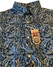 Men's DANIEL CREMIEUX Blue White Paisley Cotton Shirt Small S NWT NEW Nice!