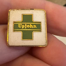 Vintage Upjohn Logo Green Cross Lapel Pin Tie Tack