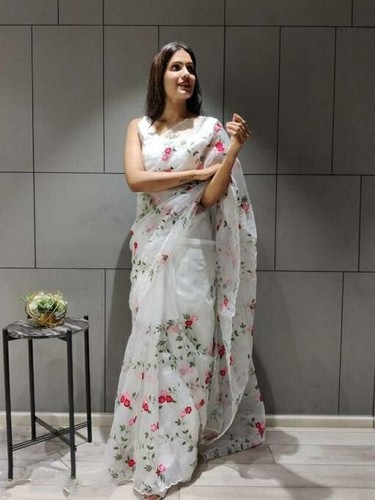 organza floral digital print sarees