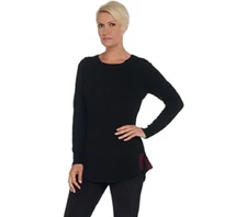  Attitudes by Renee Pullover Sweater with Contrast Tipping-Black-Large A310883 