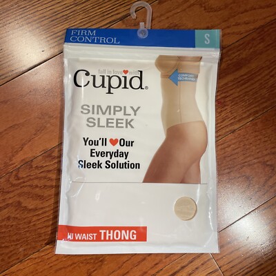 NIP Womens Cupid Simply Sleek Beige Firm Hi Waist Thong Shapewear Panty Size Sm