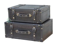 Vintiquewisetm Antique Style Leather Suitcase With Straps, Black Vintiquewisetm Antique Style Leather Suitcase With Straps, Black