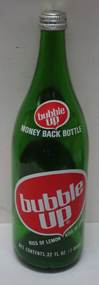 Vintage 1970's  Era Bubble Up 32 Oz Green Glass Bottle w/Cap -11 3/4 Coke #2