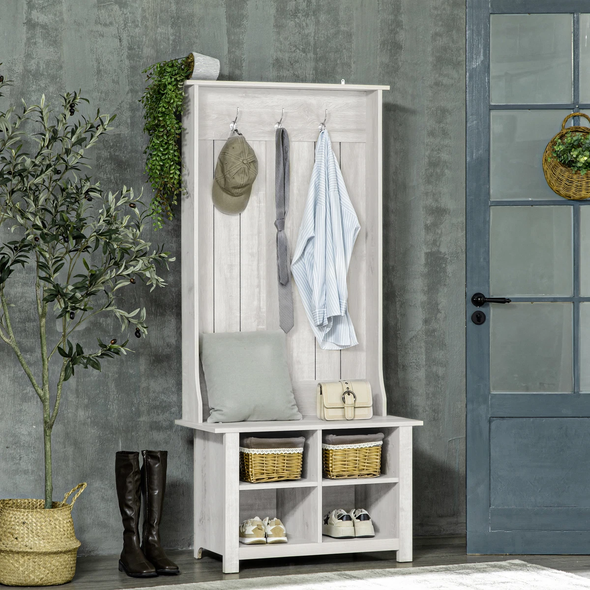 Shoe storage bench with hotsell coat hanger