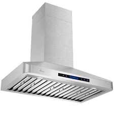 Awoco RH-WT Wall Mount S/S Range Hood, 4 Speeds, 6” Round Top Vent, 900 CFM, LED