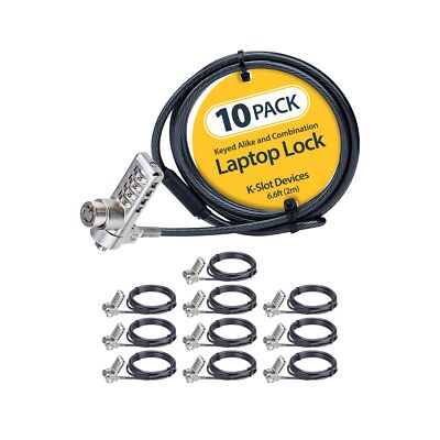 StarTech.com 10-Pack Dual-Access Laptop Lock, 6.6ft (2m) Keyed Alike and Comb...