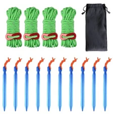 Outdoors Tent Stakes Pegs with Reflective Guy Lines Ropes 13ft per piece with...