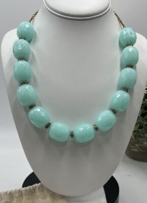 J. Crew Vintage Runway Necklace In Acrylic Aquamarine Ice Blue Color Beads