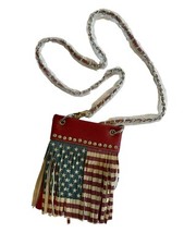 Stars Stripes Red Cross Body Purse Distressed American Flag Fringe Outside Zip