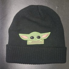 STAR WARS Lucasfilm Grogu Baby Yoda The Child Black Knit Acrylic Beanie Hat