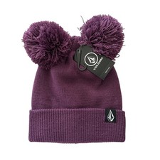NWT Volcom Shreddy Teddy Kid Purple Double Pom Pom Beanie Hat One Size Outdoor