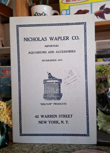 Vintage Old Aquarium Original Rare 1925 Nicholas Wapler Relpaw Supplies Catalog